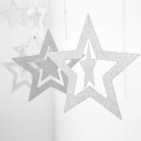 Glitter Silver Star Garlands Kit Metallic 3D Star Hanging Paper Garland Multi-shaped Twinkle Star Birthday Party supplies Wedding Baby Shower Chri...