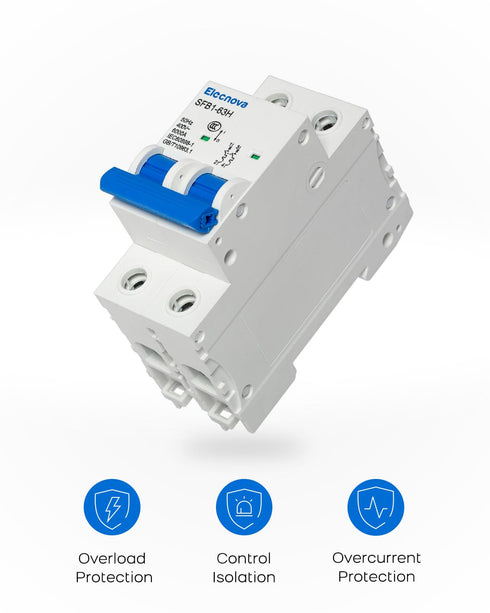 6-63A Miniature Circuit Breaker, AC 2 Pole 63 Amp 400V, DIN Rail Mounted, 110V / 120V Available, Thermal Magnetic Trip, Overload, Short-Circuit Pr...