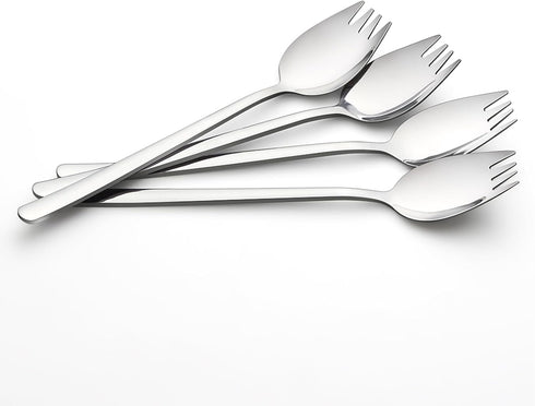 IQCWOOD Sporks, 4-Pack 18/10 Stainless Steel Fork, Metal Spork for Everyday Household Use, 7.4-Inch Long Handle Dessert Ice Cream Salad Forks, Fla...
