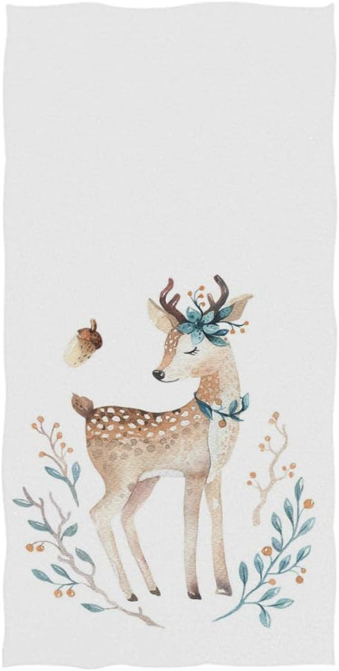 Naanle Lovely Baby Deer Childish Pattern Soft Guest Hand Towels Multipurpose for Bathroom, Hotel, Gym and Spa (16" x 30",White)...