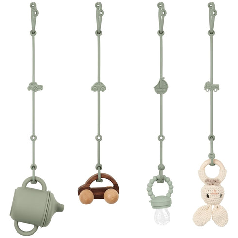 Toy Safety Straps, Silicone Pacifier Clips, 4Pack Adjustable Straps for Strollers, High Chair, Shopping Cart (Sage)...