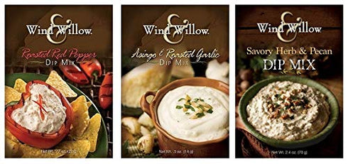 Wind & Willow Dip Mix Variety Pack - Asiago & Roasted Garlic, Savory Herb & Pecan, and Roasted Red Pepper...