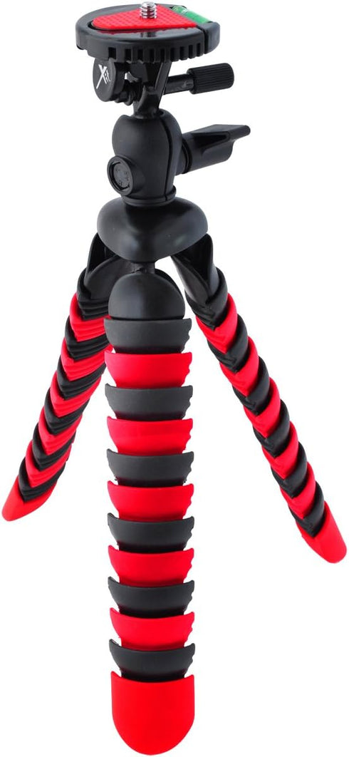 Xit XT12FLXTR 12-Inch Flexible Tripod with Flexible, Wrapable Legs, Quick Release Plate and Bubble Level (Red/Black)...