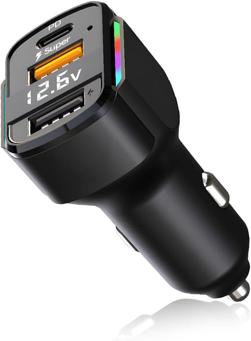 USB C Car Charger, 3-Port Fast Car Charger PD3.0 & QC3.0 with LED Digital Display, Cigarette Lighter Fast Charging Adapter Compatible with iPhone ...