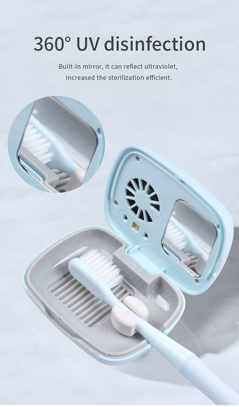 Rechargeable Mini UV Toothbrush Sterilizer Cover with Fan and USB Cord for Travel or Home, Long Battery Life and Improved Case Ventilation (Blue)...