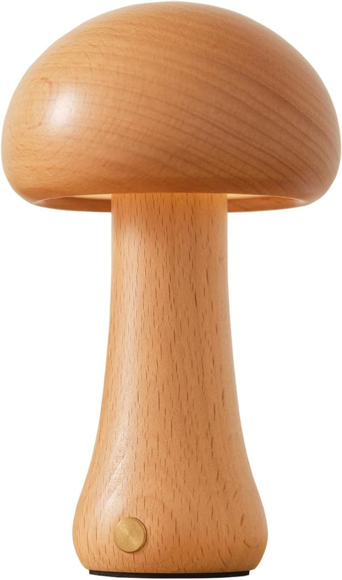 Small Wood Mushroom Lamp, LED Cordless Bedside Touch Lamp, Portable Dimmable Battery Mushroom Lamp for Bedroom Nightstand...