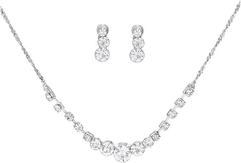 Bridal Jewelry Crystal Rhinestone Set for Wedding Prom Silver Pendant Necklace and Earrings Sets Simple for Women Bride Bridesmaids Graduate Birth...