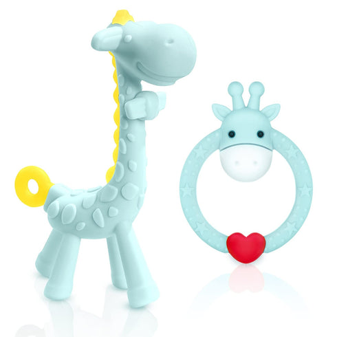 SHARE&CARE BPA Free Silicone Giraffe Baby Teether Toy with Storage Case, for 3 Months Above Infant Sore Gums Pain Relief and Baby Shower, Baby Tee...
