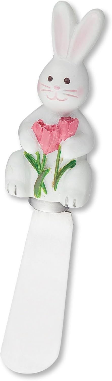 Easter Bunny Cheese Spreaders, Hand-Painted Resin Handles with Stainless Steel Blades for Spreading Cream Cheese, Butter, and Jam, Assorted Design...
