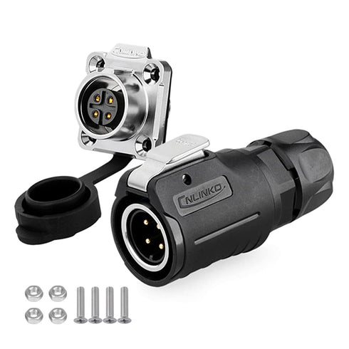 CNLINKO outdoor lighting electrical cable power connectors, pin socket plug connector waterproof M16 4PIN, male to female panel Mount connector (4...