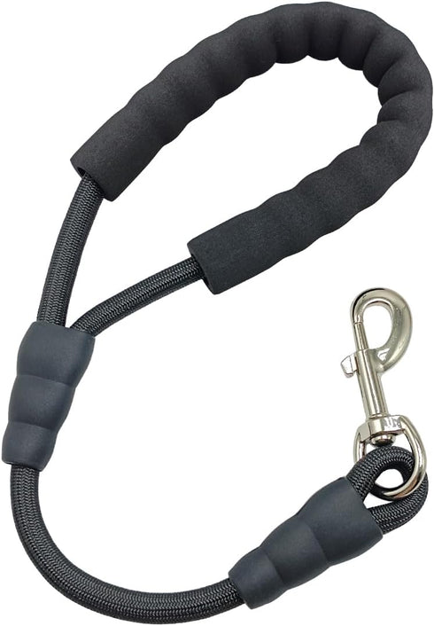 18 Inch Short Dog Leash + Traffic Pet Lead, Strong Nylon + Padded Handle + Well Made Clasp, Great for Medium and Large Dogs Training Walking (Blac...