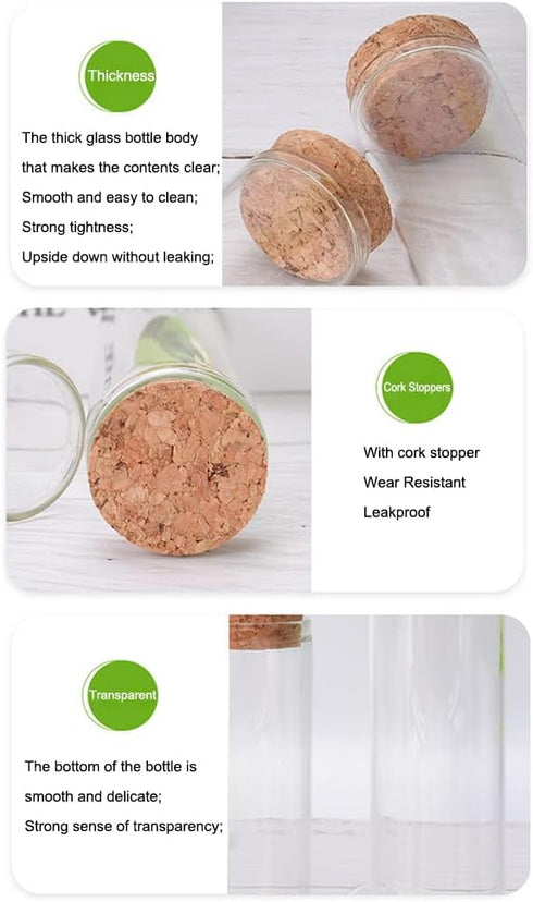 10PCS 60ml/2oz Empty Clear Borosilicate Glass Test Tubes Flat Test Tubes with Cork Stoppers Vials Jars Container Holder Message Bottle for Scienti...