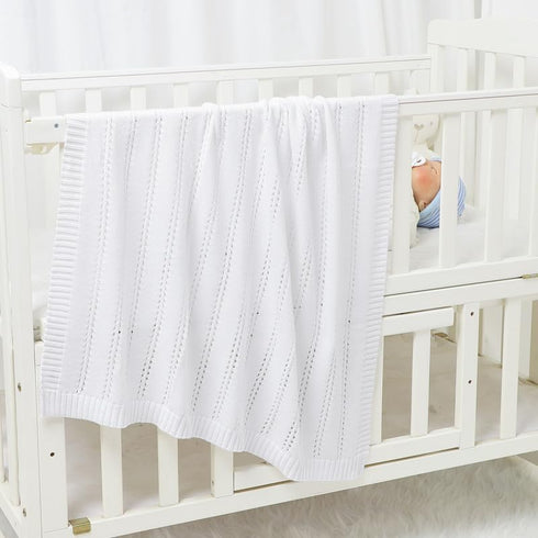 Baby Blanket Cozy Soft Knit Neutral Swaddling Blankets for Boys Girls Newborn Infant Toddler White 30x40 Inches...