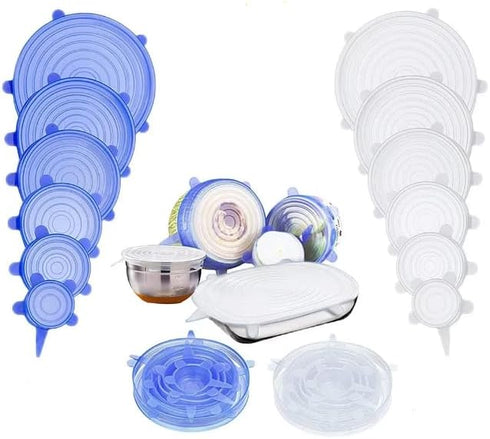 Silicone Stretch Lids, 12 Pack of Silicone Food Covers, BPA Free and Expandable to Fit Various Shape of Containers, Dishes, Bowls, Safe in Dishwas...