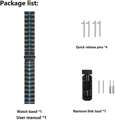 Compatible for Samsung Galaxy Watch 5 Pro 45mm/Classic 46mm/42mm Band, Enamel Stainless Steel Metal Quick Release Watch Strap, Black+Blue...