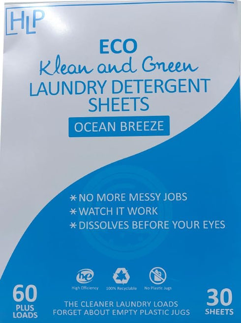HLP Laundry Detergent Sheets - 30 Detergent Sheets - 60 Loads - Ocean Scent - No Plastic Jug - Concentrated NO Liquid Laundry Soap - Eco Friendly ...