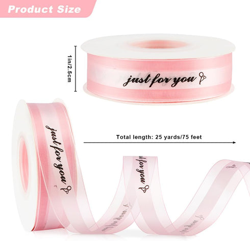 Happy Birthday Ribbon for Gift Wrapping, 1 Inch 25 Yards Pink Ribbon for Flower Bouquet, Just for You Organza Satin Ribbon for Crafts Bow Making C...