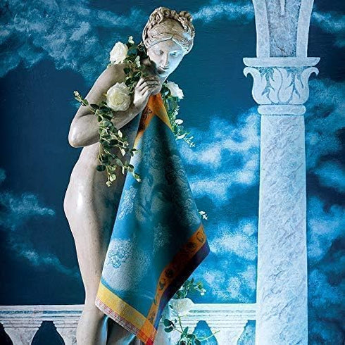 Garnier Thiebaut Mona Lisa Bleu (Mona Lisa Blue) French Kitchen Towel 22"x30", Cotton, Jacquard...