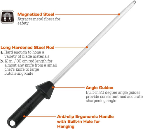 (a brand of SHARPAL) 108S 17.5-Inch/Rod L. 12-Inch Sharpening Steel Knife Sharpener Rod with Built-in Angle Guides Kitchen Knives Honer Knife Stee...