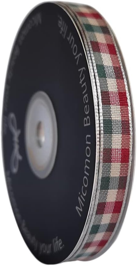 Micomon Gingham Ribbon - Red & Green Checkered Christmas Ribbon, 25 Yards Each Roll, 100% Polyester (3/8")...
