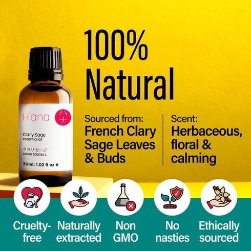 H’ana Clary Sage Essential Oil for Diffuser - 100% Natural Clary Sage Oil Essential Oil - Clary Sage Essential Oil for Skin, Hair & Aromatherapy (...