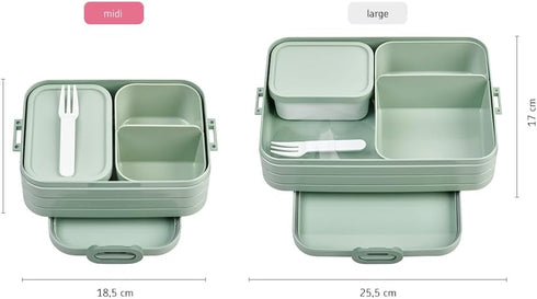MEPAL, Bento Lunch Box Midi with 2 Compartments for Food Storage, a Detachable Box Including a Fork, Portable, BPA Free, Nordic Green, Holds 30.4 ...