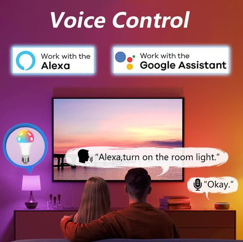 2 Pack LED Smart Light Bulb Color Changing A19 LED Light Bulbs, Light Bulbs Bluetooth Speaker&WiFi Light Bulb,1000LM RGB Dimmable,Google Home & Al...