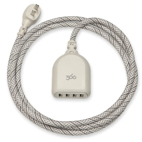360 Electrical Habitat 4.8, 6 ft 4-Port USB Extension Cord, Durable Braided Casing, French Grey, 4.8A, USB Charger Cable, Power Strip USB Hub Char...
