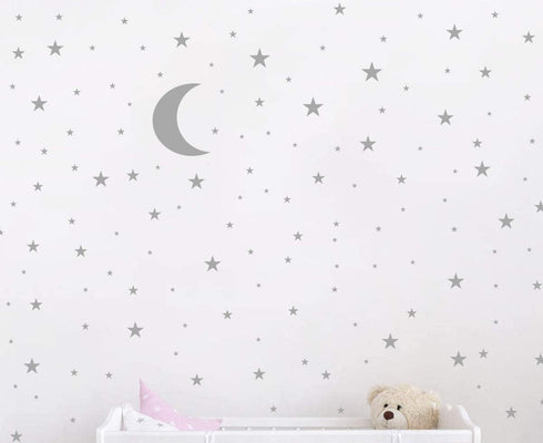 Moon and Stars Wall Decal Vinyl Sticker for Kids Boy Girls Baby Room Decoration Good Night Nursery Wall Decor Home House Bedroom Design YMX16 (Gra...