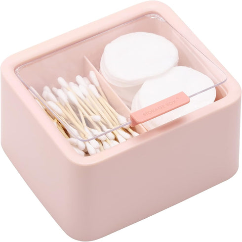 Tecbeauty Qtips Storage Organizer - 2-Grid Dispenser with Hinged Lids for Swabs, Balls, Pads, Pink...