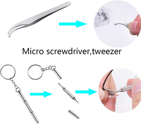 Eyeglass Nose Pads, Eyeglass Repair Kit with 50 Pairs Soft Silicone Air Chamber Glasses Nose Pads, Screws, Screwdrivers, Tweezer and Cleaning Clot...