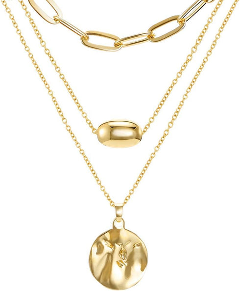 FAMARINE 18K Gold Plated Layered Necklaces Set,3 Layers Gold Chain Pendant Layering Necklace (Seperable) for Women Birthday Christmas Gifts...