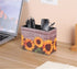 Sunflower Pen Holder Pencil Holder for Desk,2 Compartments PU Leather Desktop Pen Cup Storage Makeup Brush Holder for Office, School, Home, and Wo...