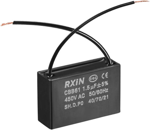 uxcell Ceiling Fan Capacitor CBB61 1.5uF 450V AC 2 Wires Metalized Polypropylene Film Capacitors 37x23.5x12.6mm for Water Pump Motor Generator...