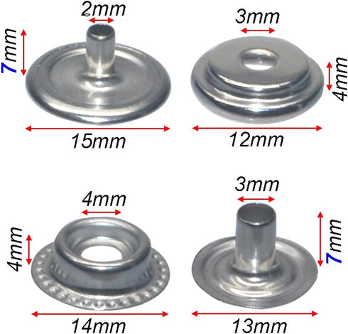 108pcs 15mm Stainless Steel Fastener Snap Press Stud Cap Button Marine Boat Canvas Line 24(4 Components, 5pcs for Each)...