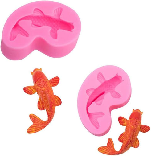 2 Pack Koi Fish Silicone Mold Fish Candy Fondant Mold, 3D Fish Shaped Chocolate Baking Mold Tool for Cake Cupcake Sugar Decorating (Pink)...