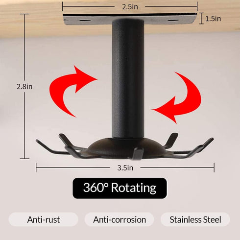 Aosome 2 Pcs Utensil Under Cabinet Holder 360° Rotating Stainless Steel Kitchen Utensil Holder Hangers 8-Hooks...
