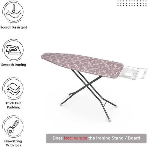 Encasa Ironing Board Covers (57"x22") Drawstring Tightening with Thick 3 mm Felt Padding, Easy Fit, Scorch Resistant, Printed - Mauve Tiles...