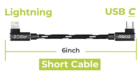 AGOZ Lightning to USB C Cable, 90° Right Angle, MFI Certified, Fast Charging, Braided, 6 inch, Compatible with iPhone, iPad, iPod, AirPods, CarPla...