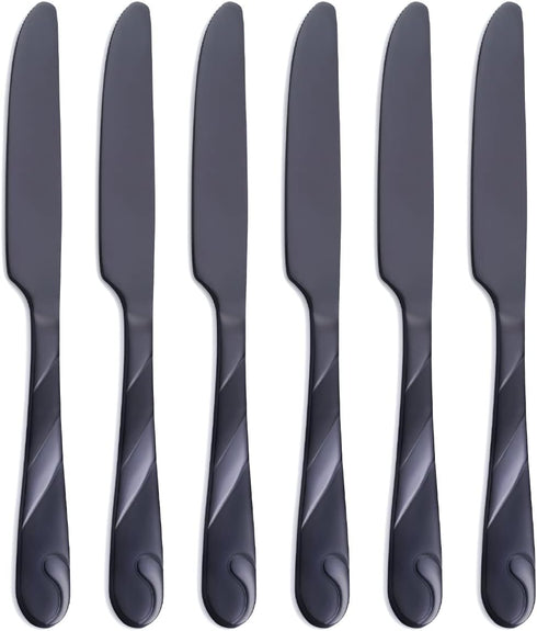 Black Dinner Knife Set, 9.2-inch Stainless Steel Shiny Black Dinner Table Knife Silverware, Set of 6...