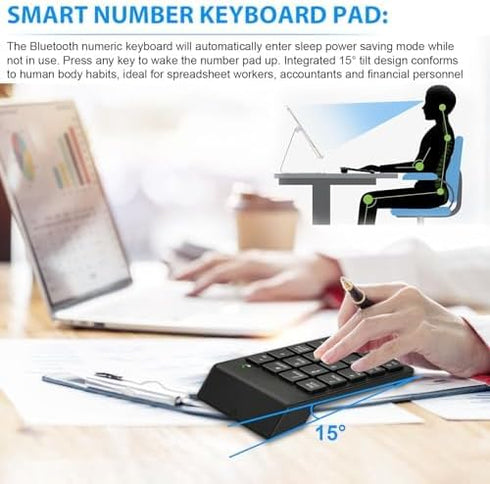Bluetooth Number Pad Wireless Numeric Keypad 10 Key Numpad Compatible with Laptops MacBook, ChromeBook, ThinkBook, MateBook, Inspiron Computer Des...