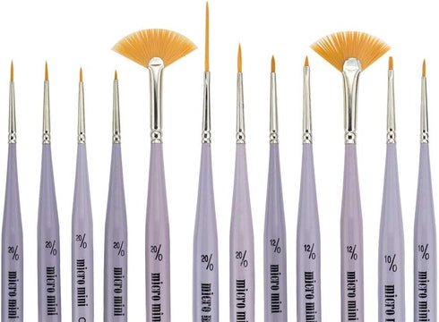 Micro Mini Fine Detail Paint Brush Set of 12 Pieces, Small Short Handle Taklon Bristles for Detailing, Paint by Number Art, Models & Nails...