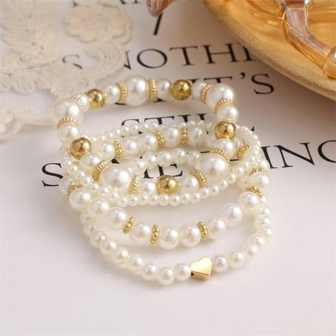 Blue Drop Multilayer Chunky Simulated Pearl Stackable Stretch Bracelet Set For Women Girls Beaded Ball Adjustable Multilayered Elastic Bangles Wed...