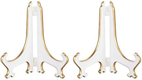 Artliving 4" White Gold Decorative Small Plate Stand Holder Plastic Picture Easel Display Stand Picture Frame Stand (2 Pack)...