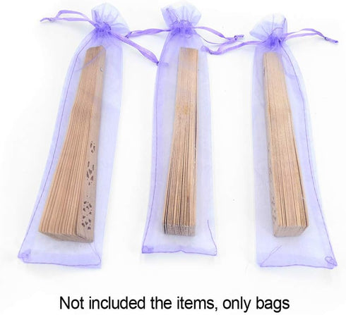 50Pcs Light Purple Organza Hand Fan Bags, 2x10 Inches Folding Drawstring Gift Pouch for Party Wedding Favors...