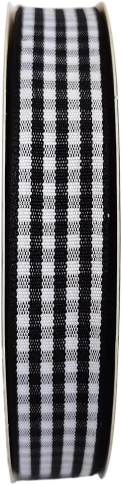 Black and White Wovon Edge Gingham Ribbon 25 Yard Each Roll 100% Polyester (5/8", Black)...