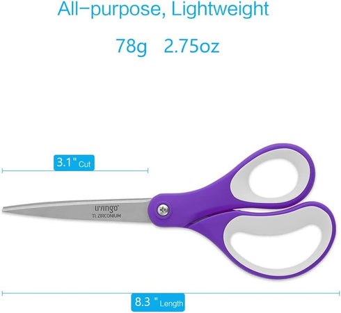 LIVINGO Scissors All Purpose, Student School Scissors, Sharp Titanium Coated Stainless Steel Shears for High Middle School Teacher Crafting, Offic...