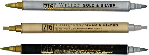 Kuretake Zig Gold and Silver pens Assortment Set, Professional Quality for Artist, Christmas Card, Brush Lettering, Illustration, Card Making, Wri...