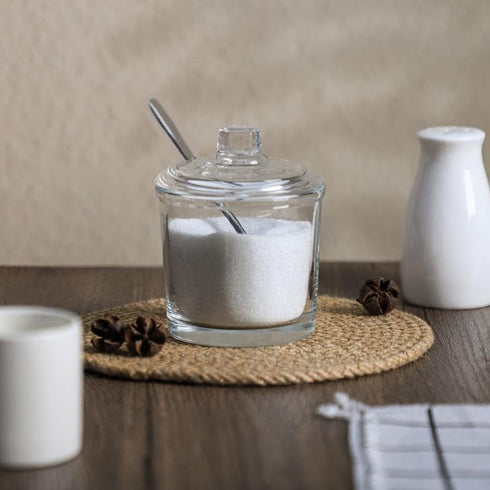 123Arts Glass Sugar Bowl Spice Jar with Lid and Stainless Steel Spoon Spoon...