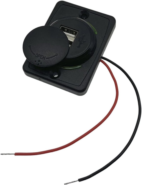 Car 12V RV USB Charger, Quick Charger 3.0 Wall Mount USB Charging Station with Green Indicator Light and Cap for Car Camper Boat Marine (Black A74...
